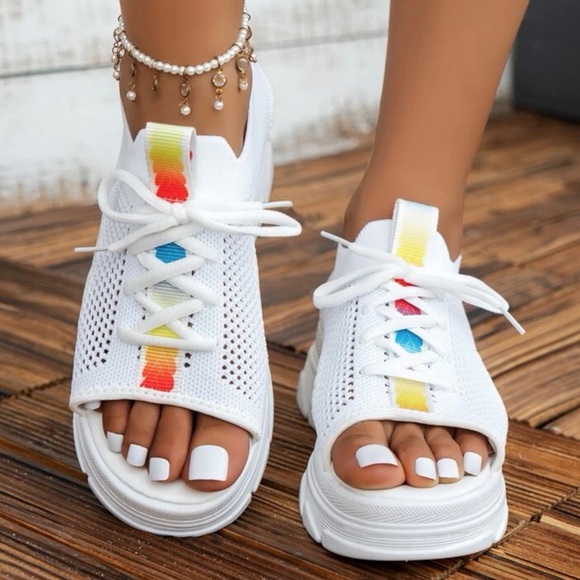 Shoes - Color Block Lace-up Front Sport Sandals